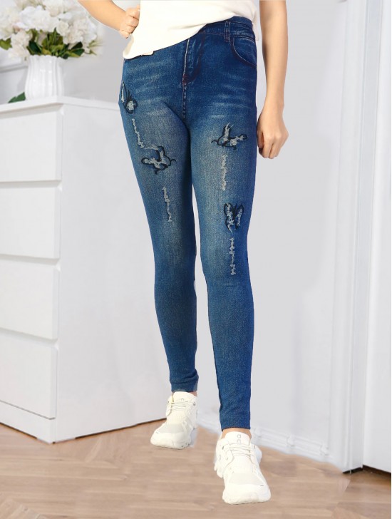 Denim Style Stretchy Leggings (Non-Fleeced) (One Size)